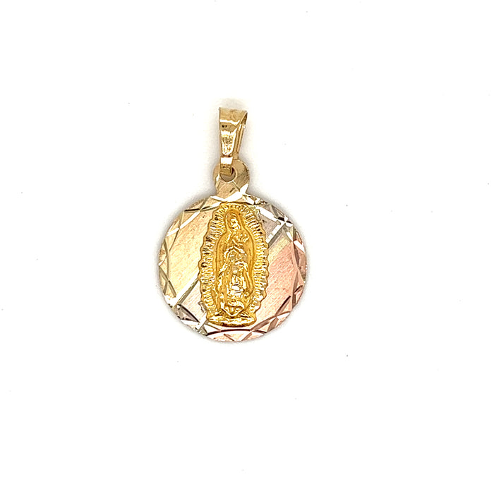 14k Tri-Tone Round Virgin Mary Gold Pendant with Figaro Necklace