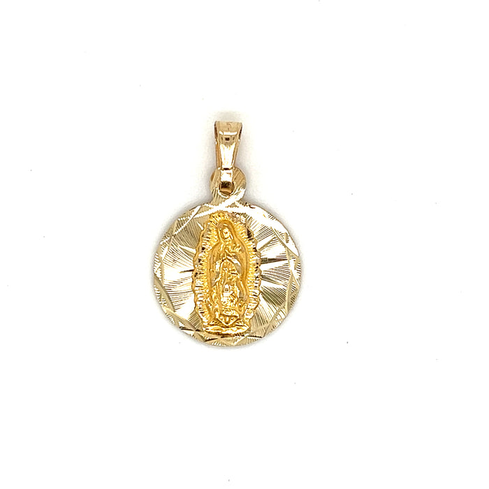 14k Round Virgin Mary Pendant with Diamond Cut and Figaro Necklace