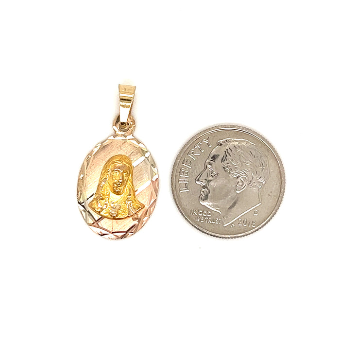 14k Oval Tri-Tone Jesus Gold Pendant with Figaro Necklace