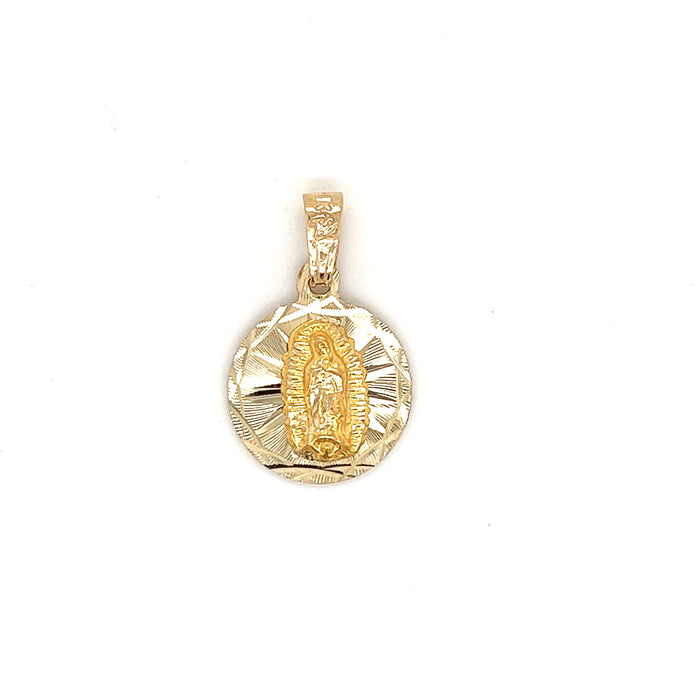 14k Round Diamond Cut Virgin Mary Gold Pendant with Figaro Necklace