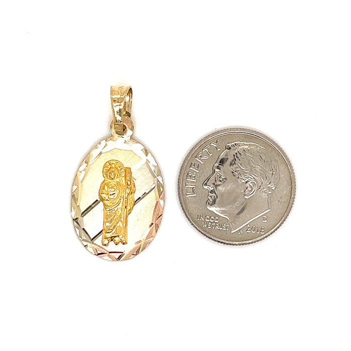 14k Tri-Tone Oval San Judas Gold Pendant with Valentino Necklace