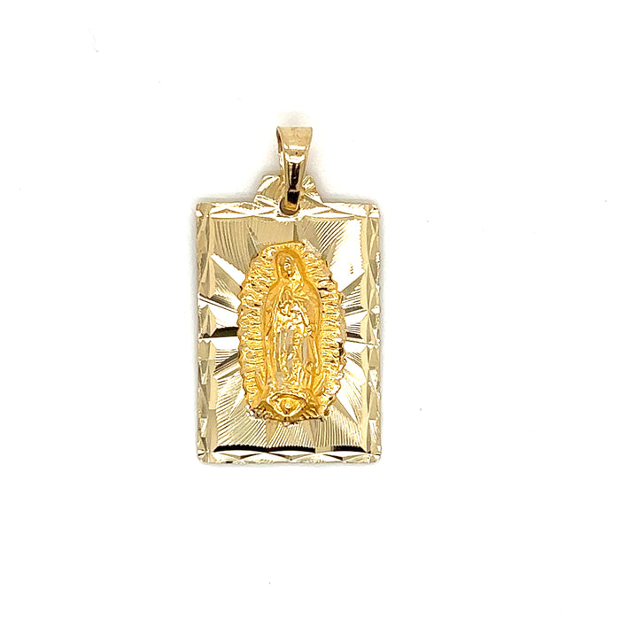 14k Diamond Cut Virgin Mary Gold Pendant with Valentino Necklace