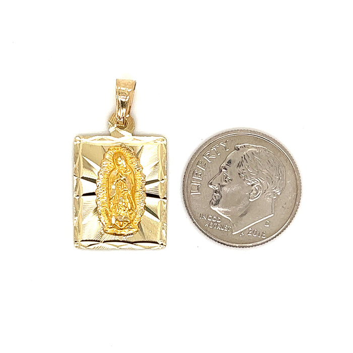 14k Virgin Mary Gold Pendant with Diamond Cut Edge and Figaro Necklace