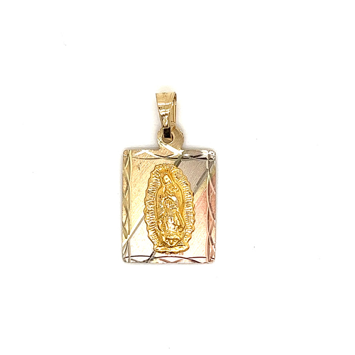 14k Gold Virgin Mary Tri-Tone Pendant with Valentino Necklace