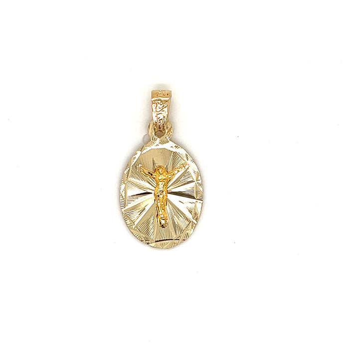 14k Gold Jesus Pendant with Diamond Cut Edge and Figaro Necklace