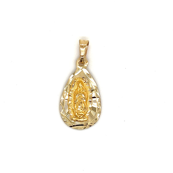 14k Gold Virgin Mary Teardrop Pendant with Figaro Necklace