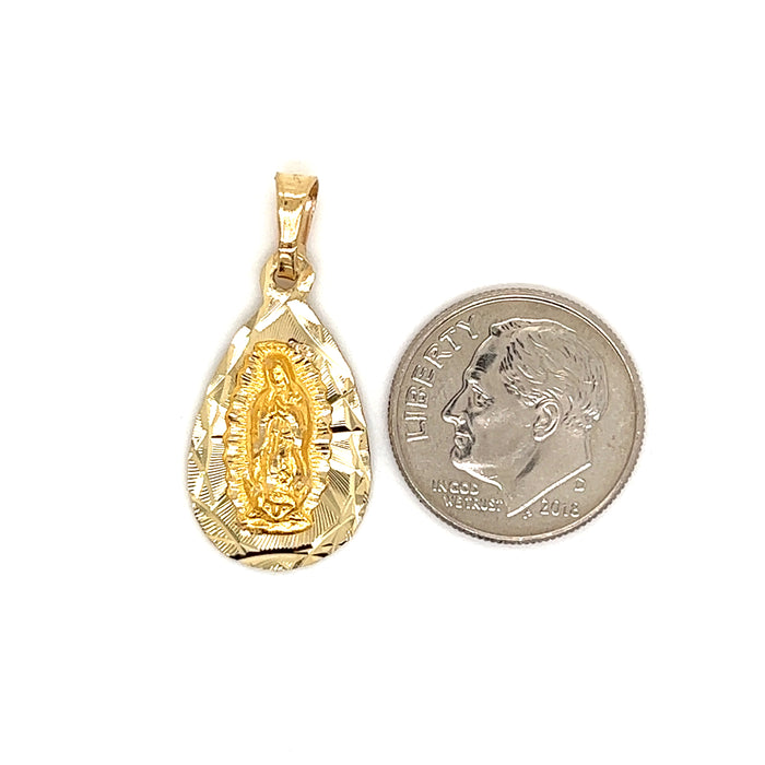 14k Gold Virgin Mary Teardrop Pendant with Figaro Necklace