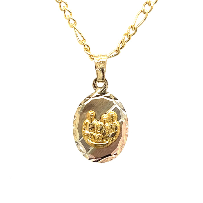 14k Oval Tri-Tone Baptism Gold Charm with Figaro Necklace