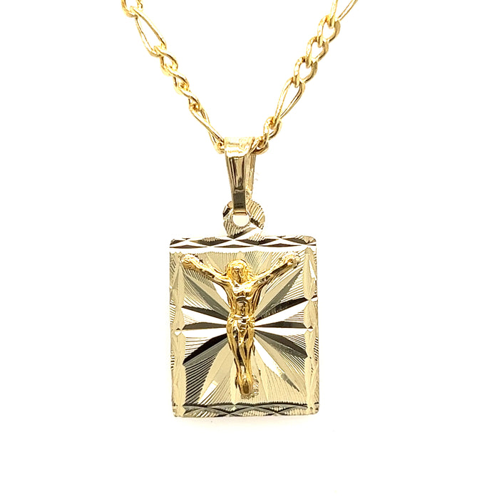 14k Diamond Cut Jesus Gold Pendant with Figaro Necklace