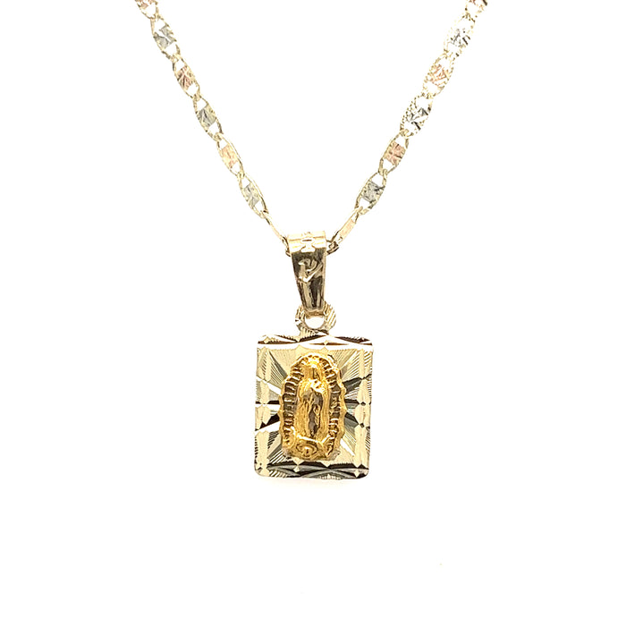 14k Virgin Mary Rectangle Pendant with Valentino Necklace