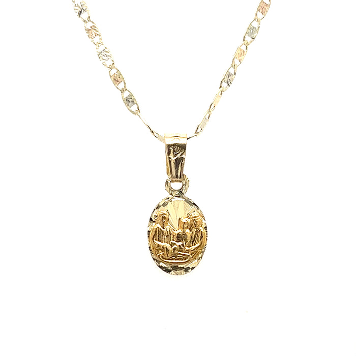 14k Oval Diamond Cut Baptism Charm with Valentino Necklace