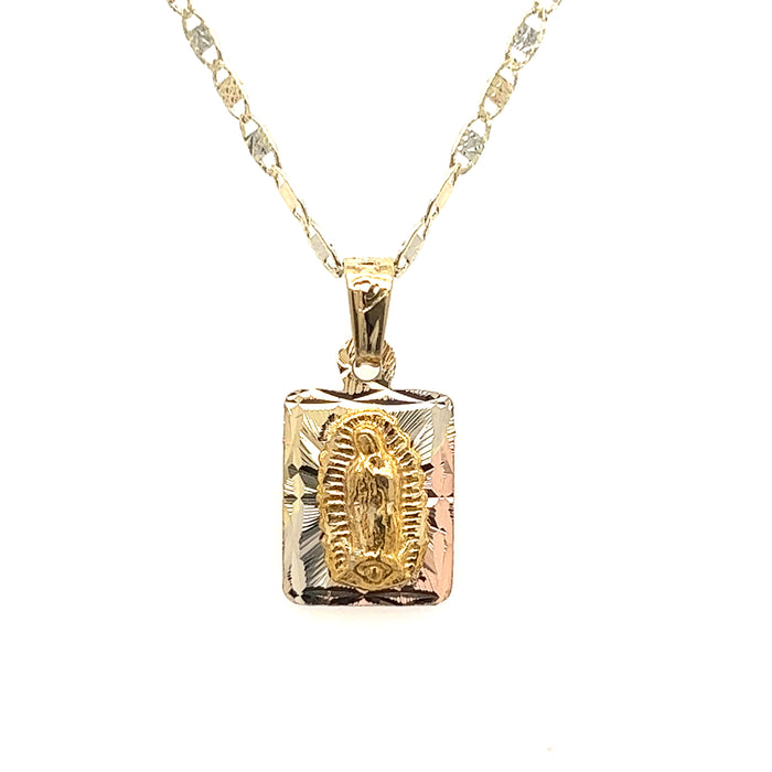 14k Virgin Mary Pendant with Diamond Cut Background and Valentino Necklace