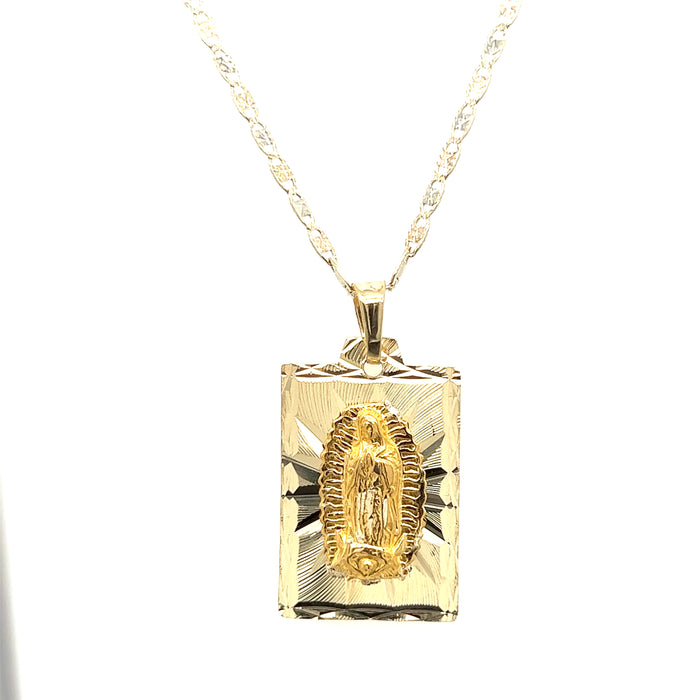 14k Diamond Cut Virgin Mary Gold Pendant with Valentino Necklace