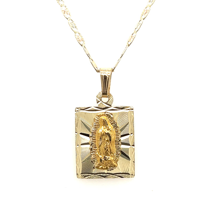 14k Virgin Mary Gold Pendant with Diamond Cut Edge and Valentino Necklace