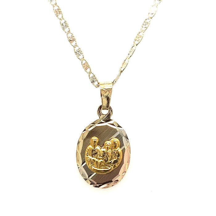 14k Oval Tri-Tone Baptism Gold Charm with Valentino Necklace