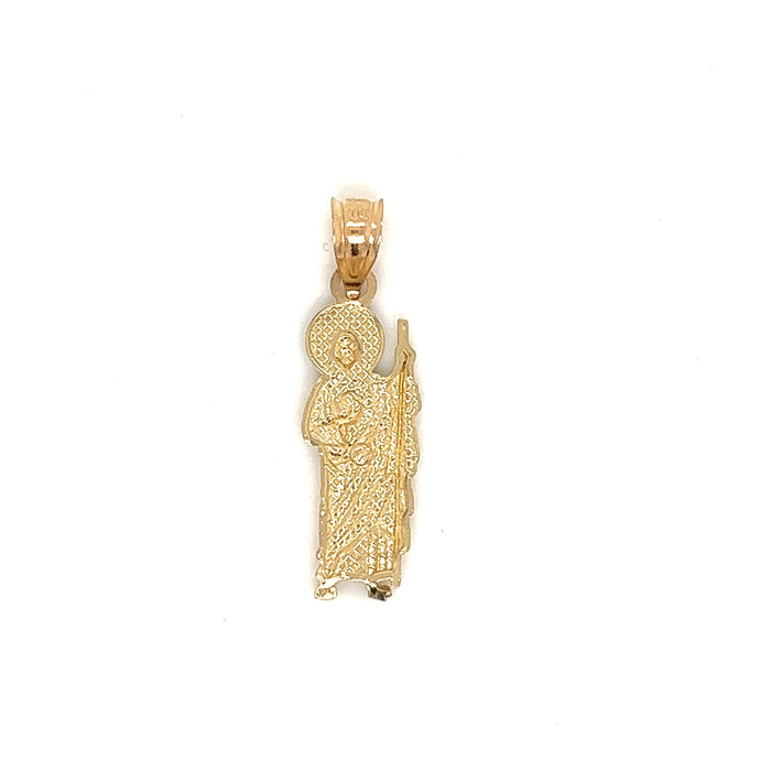 14k San Judas White Gold Halo Pendant with Figaro Necklace