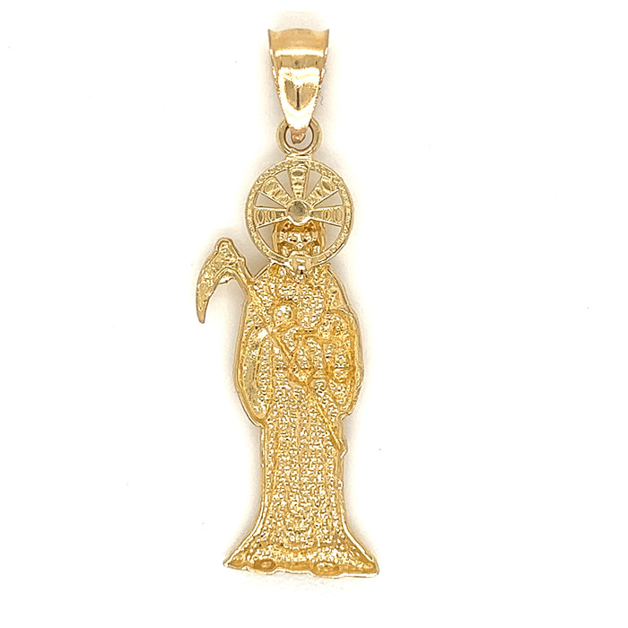 14k Santa Muerte Diamond Cut Pendant with Figaro Necklace