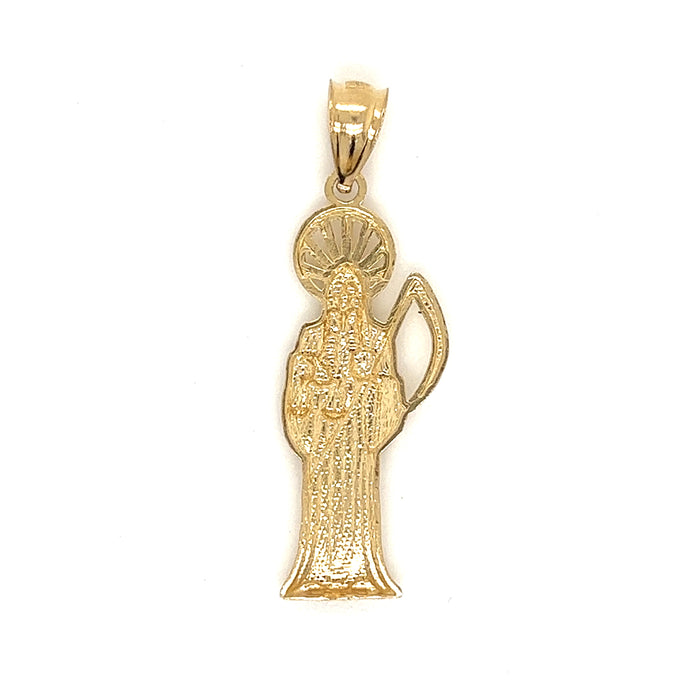 14k Santa Muerte Yellow Gold Diamond Cut Pendant with Figaro Necklace
