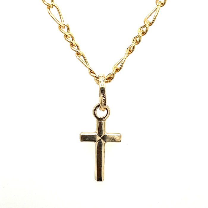 14k Dainty Mirror Cross with Figaro Necklace