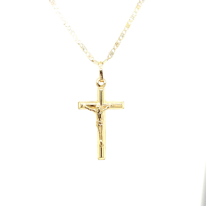 14k Yellow Gold Jesus Cross with Valentino Necklace