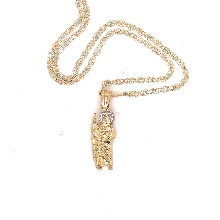 14k Gold San Judas Pendant with Valentino Necklace