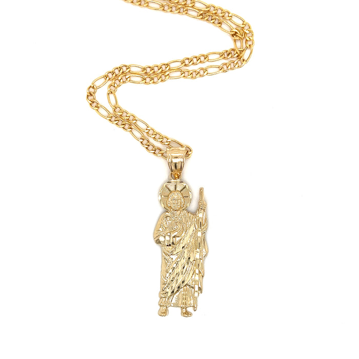 14k Full Yellow Gold San Judas with Figaro Necklace