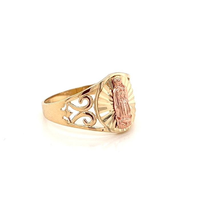 14k Virgin Mary Signet Ring with Brilliant Background