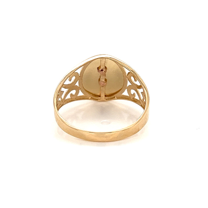 14k Virgin Mary Signet Ring with Brilliant Background