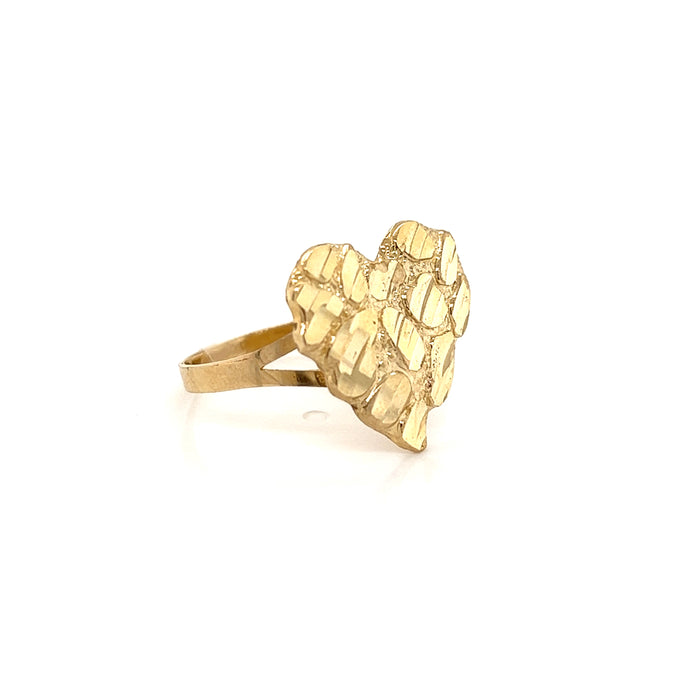 10k Large Gold Nugget Heart Ring