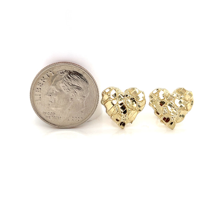 10k Small Gold Nugget Heart Earrings