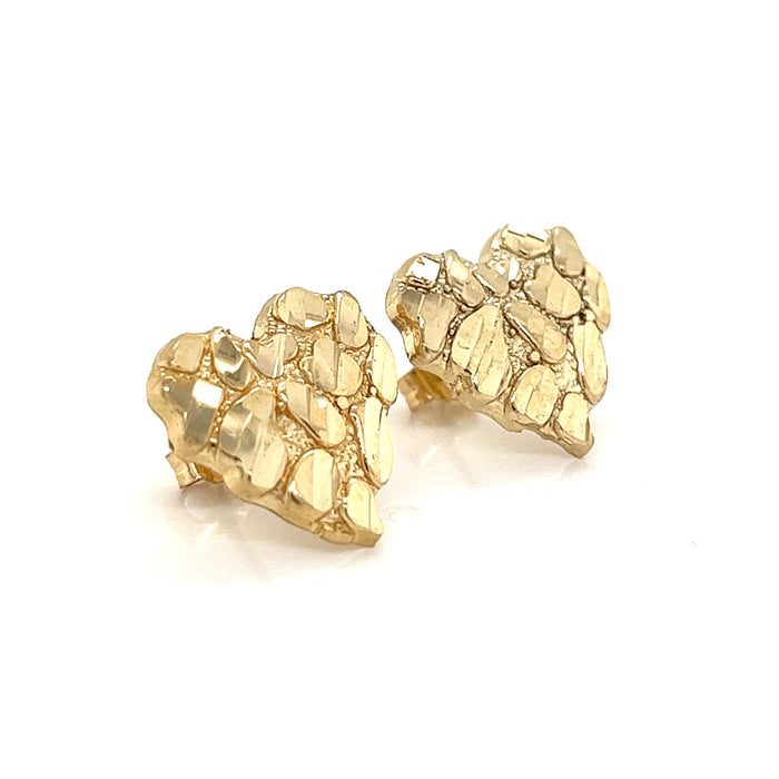 10k Large Gold Nugget Hear Earrings with Butterfly Clasps