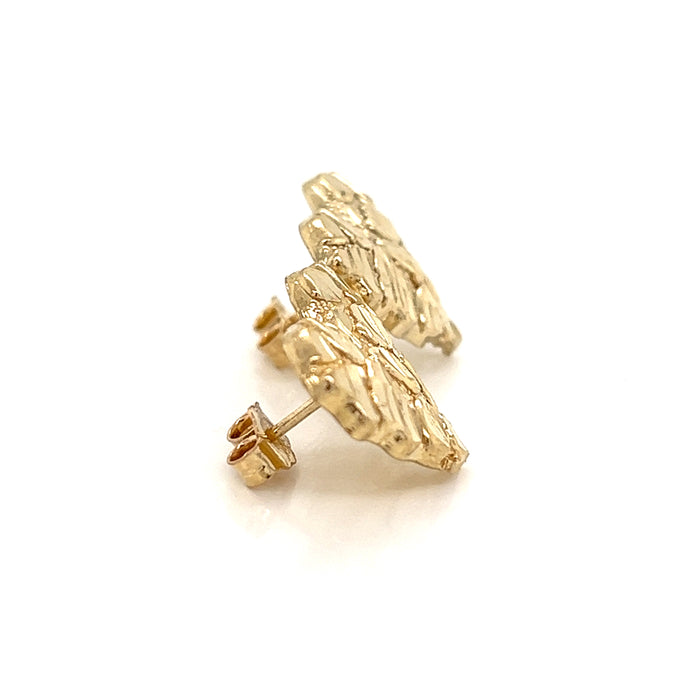 10k Large Gold Nugget Hear Earrings with Butterfly Clasps