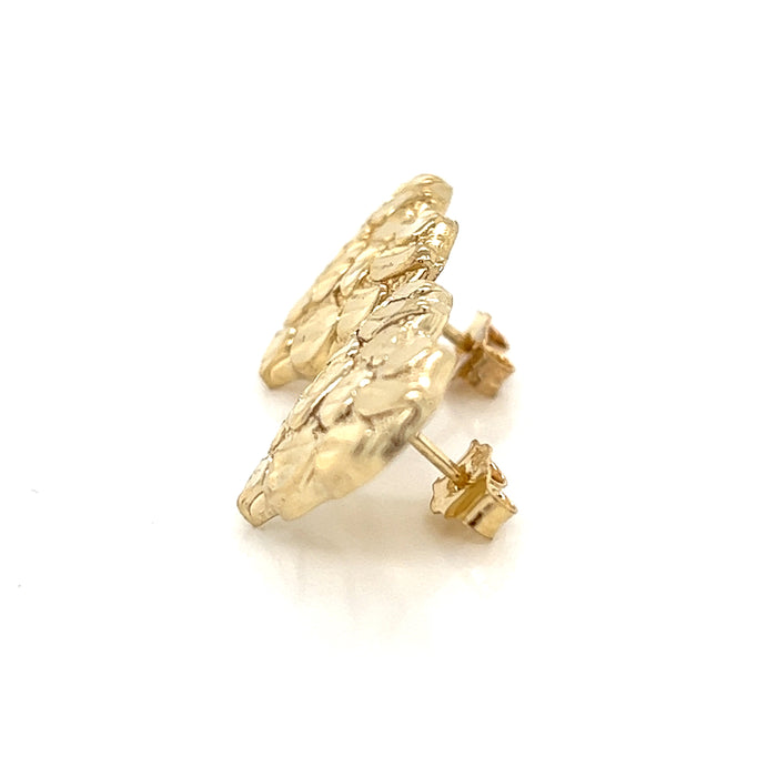 10k Large Gold Nugget Hear Earrings with Butterfly Clasps