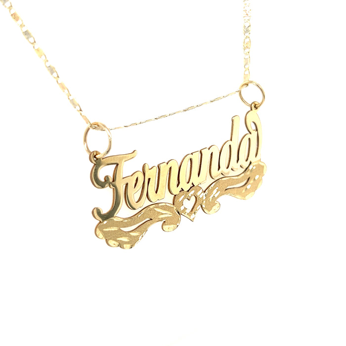 14k Gold Name Heart with Side Ribbon Cutout and Valentino Necklace