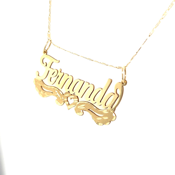 14k Gold Name Heart with Side Ribbon Cutout and Valentino Necklace