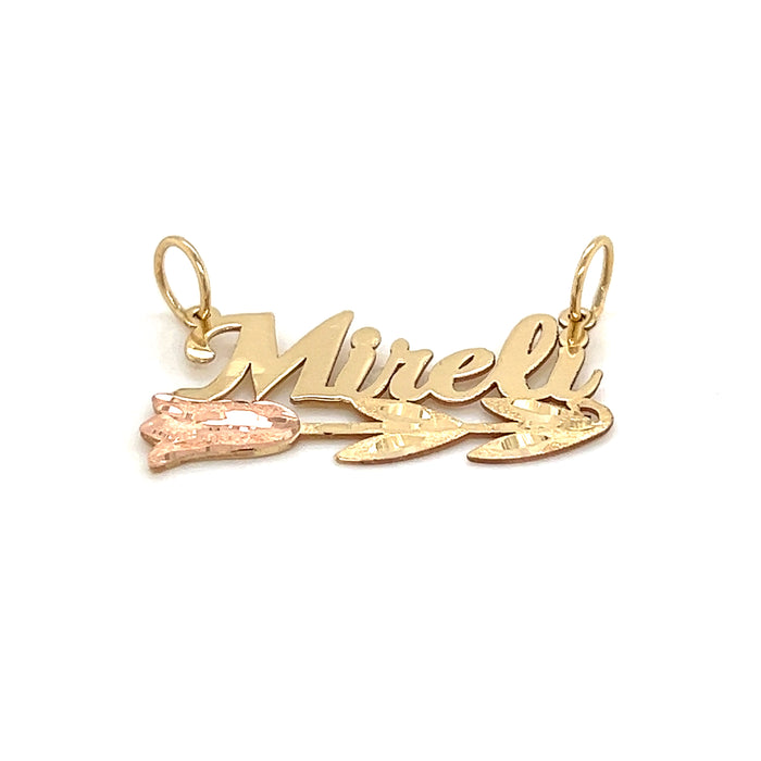 14k Gold Name with Full Rose Flower and Figaro Necklace