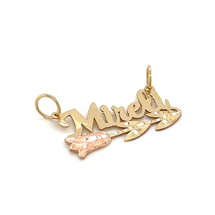 14k Gold Name with Full Rose Flower and Figaro Necklace