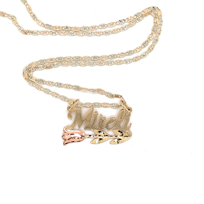 14k Gold Name Full Rose with Valentino Necklace
