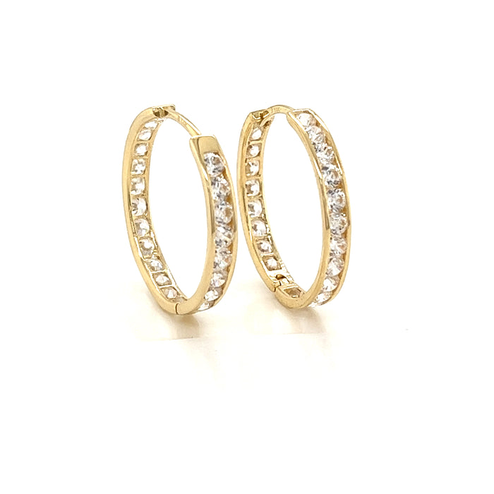 14k Large Gemstone Hoop Earrings - Arracadas