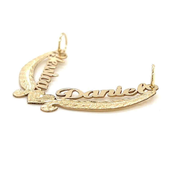 14k Gold Custom Double Name with Heart Wreath and Figaro Necklace