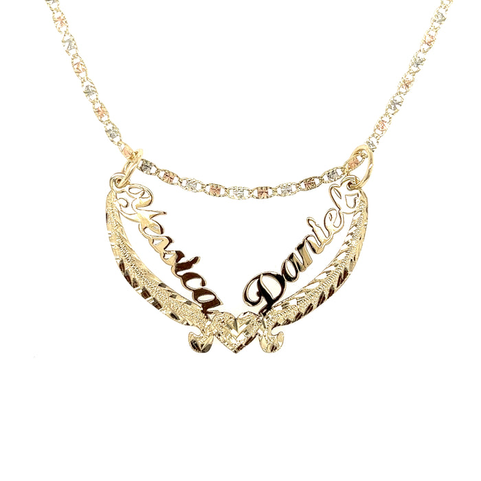 14k Gold Custom Double Name with Heart Wreath and Valentino Necklace
