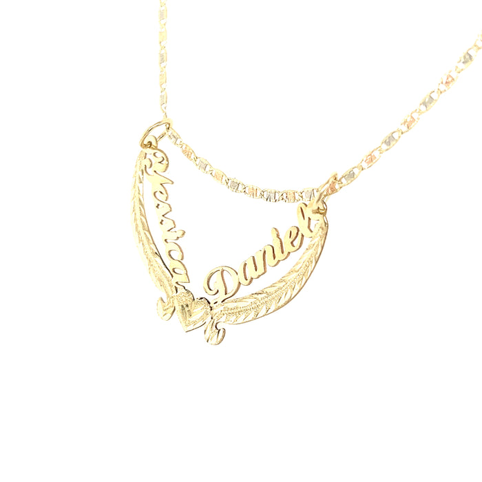 14k Gold Custom Double Name with Heart Wreath and Valentino Necklace