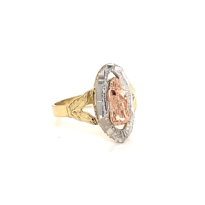 14k Virgin Mary Ring with White Gold Oval Background