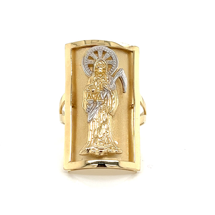 14k  Large Santa Muerte Ring with White Gold Halo