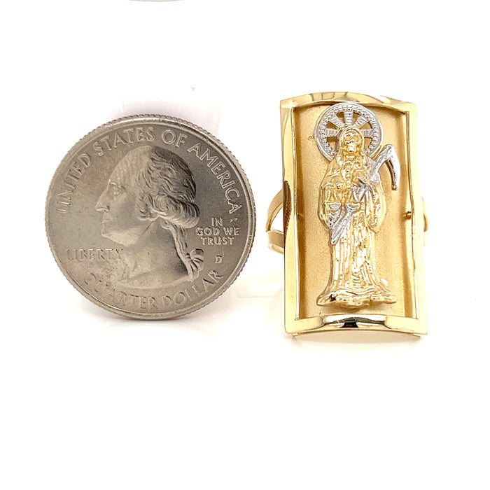 14k  Large Santa Muerte Ring with White Gold Halo