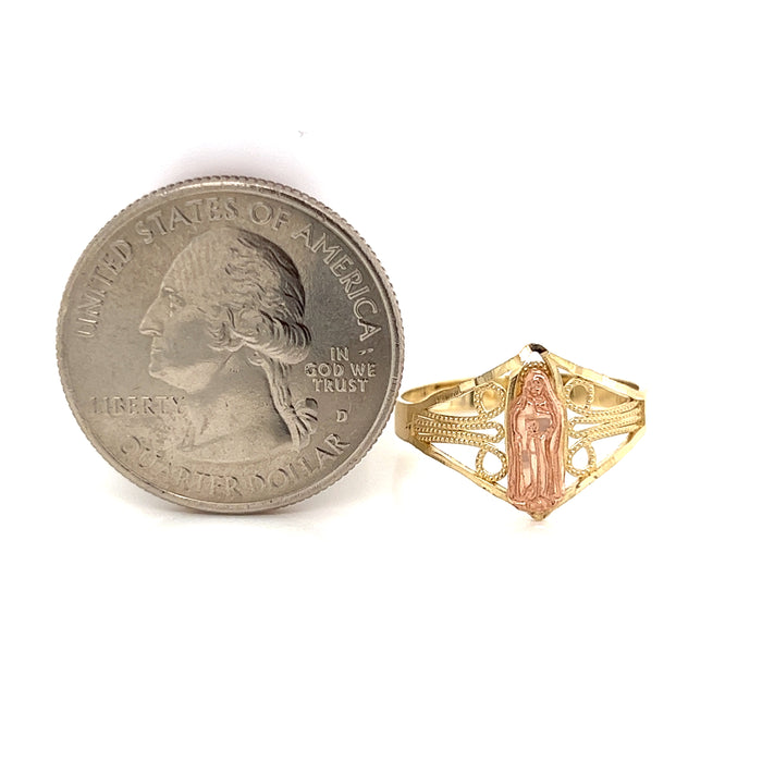 14k Virgin Mary Ring with Dotted Side Detail