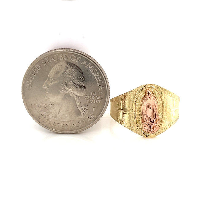 14k Virgin Mary Ring with Crosses on Side