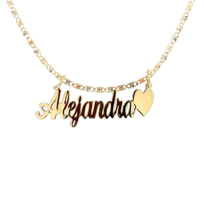 14k Cursive Gold Name with Side Heart and Valentino Necklace