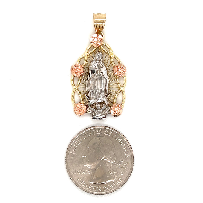14k White Gold Virgin Mary Pendant with Figaro Necklace