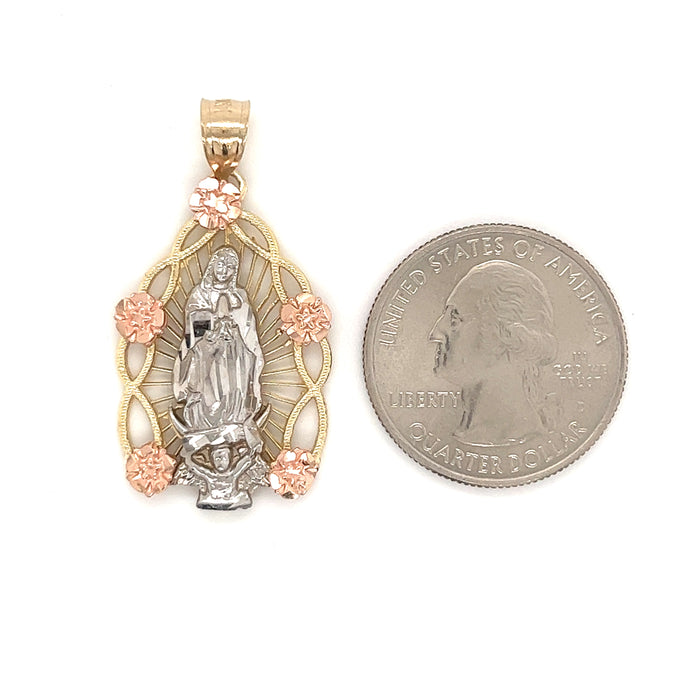 14k White Gold Virgin Mary Pendant with Figaro Necklace